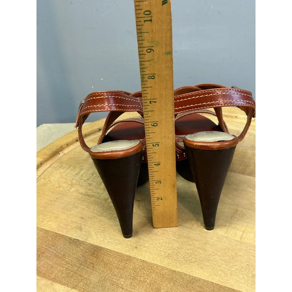 Breckelle's Platform Sandals Womens 5.5 Brown Odyssey-07 Cognac Stiletto Studded